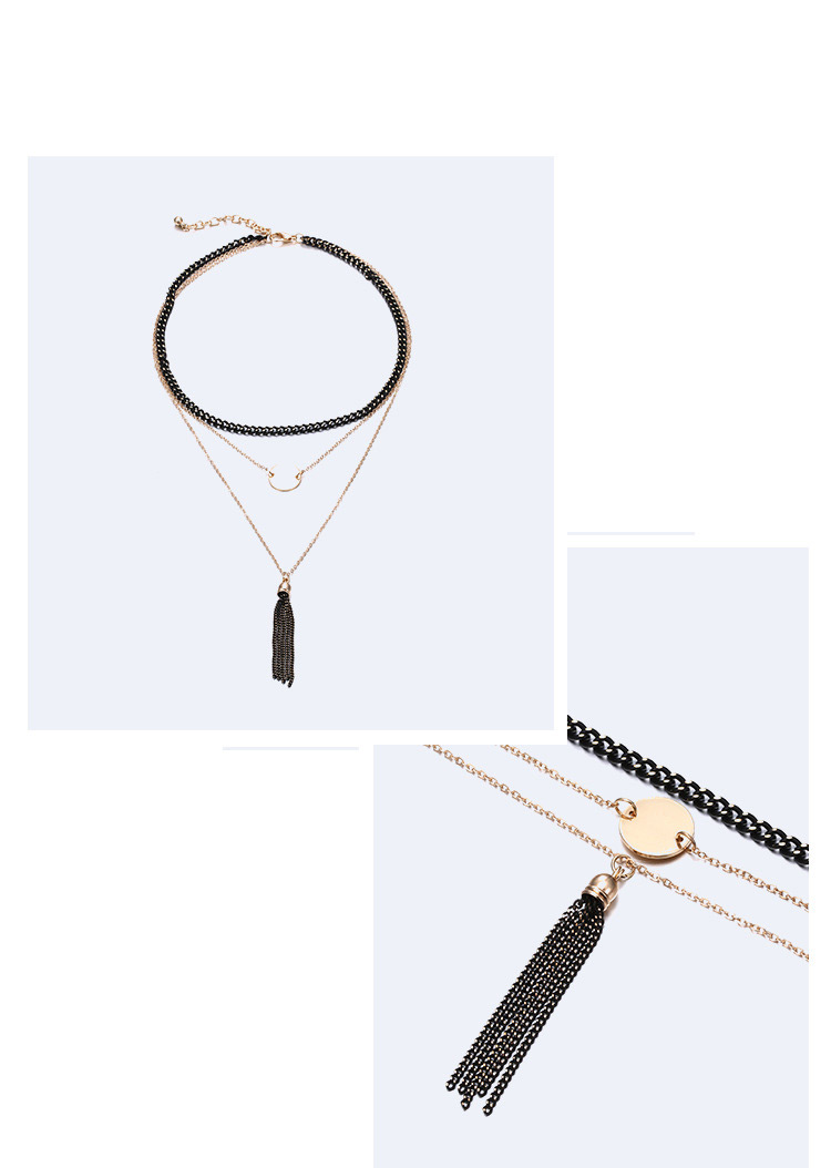 Fashion Gold Color+black Tassel Decorated Necklace,Multi Strand Necklaces