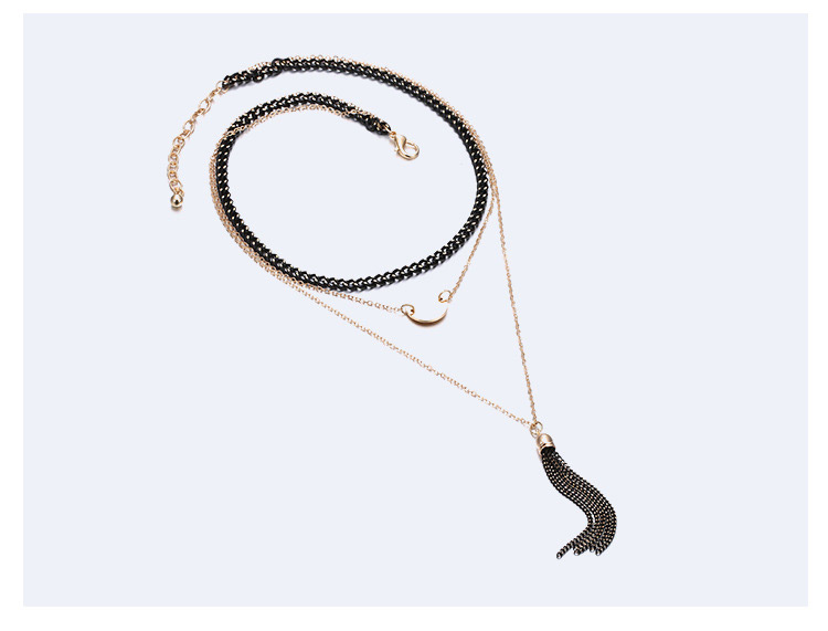 Fashion Gold Color+black Tassel Decorated Necklace,Multi Strand Necklaces