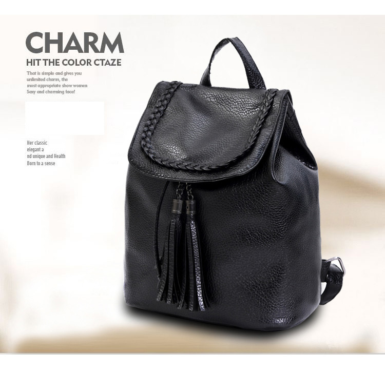 Fashion Black Tassel Decorated Backpack (3pcs),Backpack