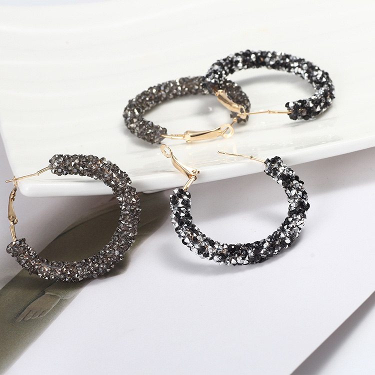 Trendy Gray Circular Ring Decorated Earrings,Hoop Earrings