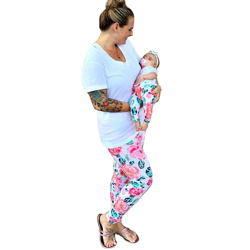 Trendy Pink Flower Pattern Decorated Long Pants(for Mother),Others