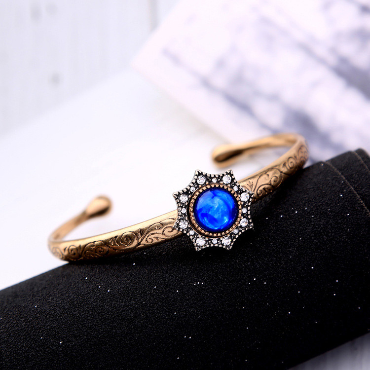 Vintage Blue+gold Color Round Shape Gemstone Decorated Bracelet,Fashion Bangles