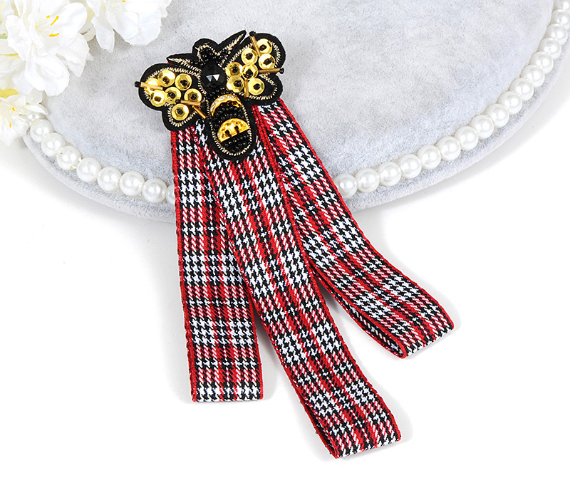 Fashion Red+white Bee Decorated Grid Design Brooch,Korean Brooches
