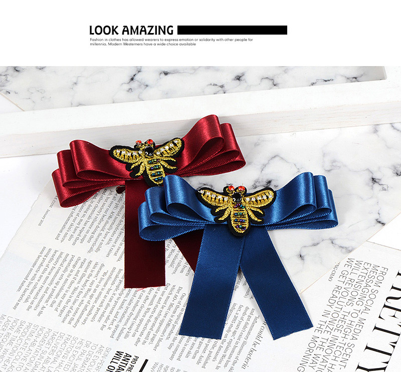 Fashion Claret Red Embroidered Bee Decorated Bowknot Brooch,Korean Brooches