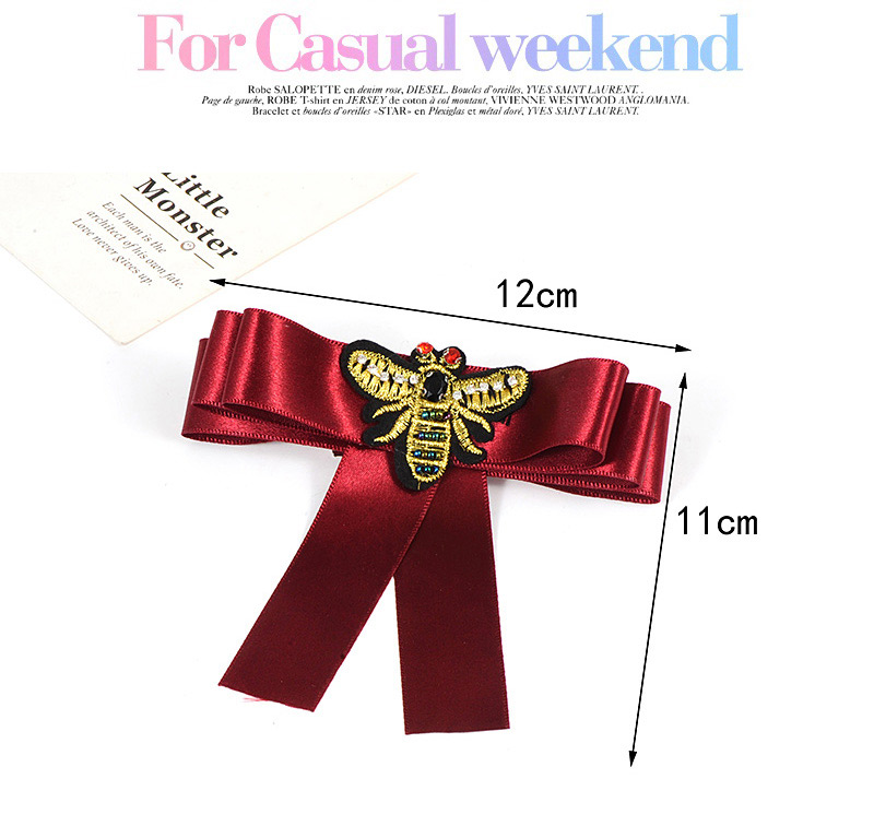 Fashion Claret Red Embroidered Bee Decorated Bowknot Brooch,Korean Brooches