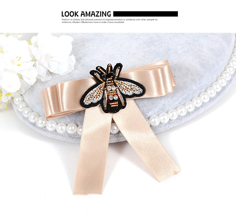 Fashion Khaki Embroidered Bee Decorated Bowknot Brooch,Korean Brooches