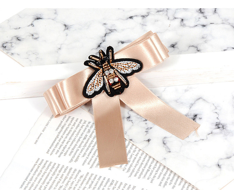 Fashion Khaki Embroidered Bee Decorated Bowknot Brooch,Korean Brooches