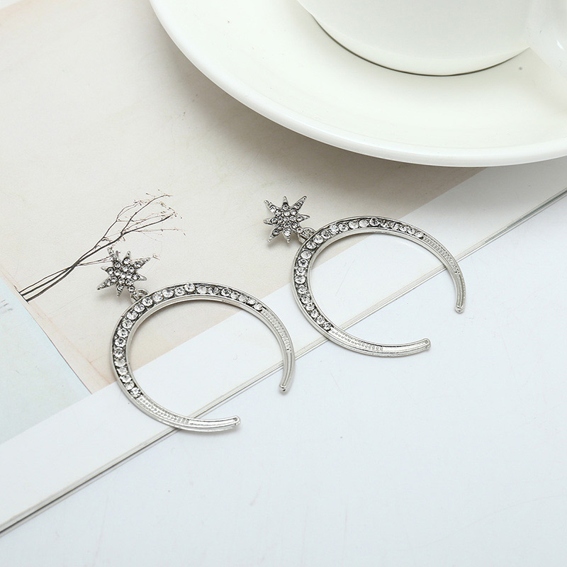 Fashion Silver Color Moon Shape Decorated Earrings,Drop Earrings