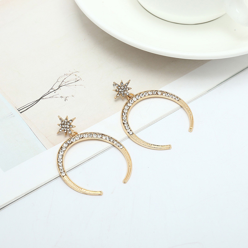 Fashion Silver Color Moon Shape Decorated Earrings,Drop Earrings