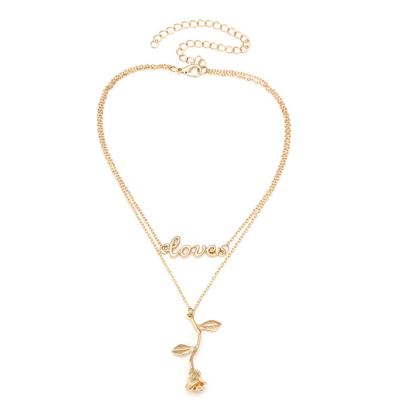 Elegant Gold Color Letter Shape Decorated Double Layer Necklace,Pendants