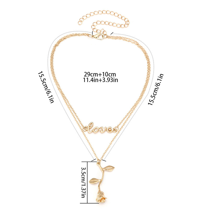 Elegant Gold Color Letter Shape Decorated Double Layer Necklace,Pendants
