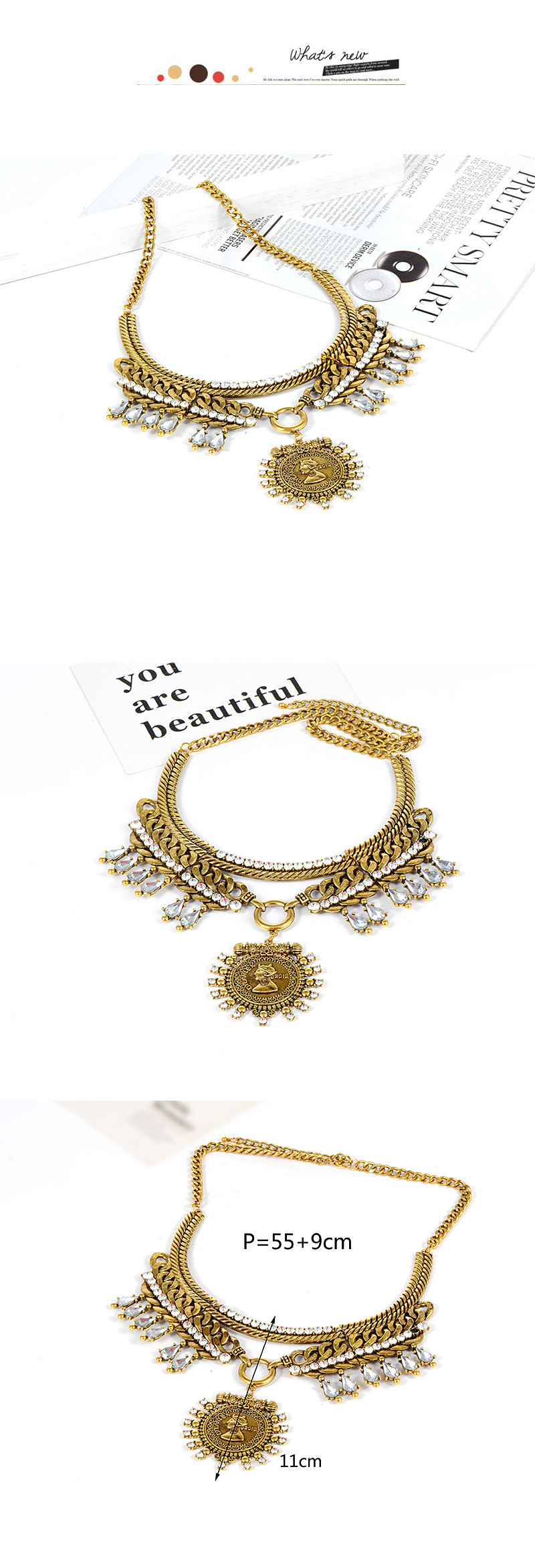 Fashion Gold Color Diamond Decorated Multi-layer Necklace,Bib Necklaces