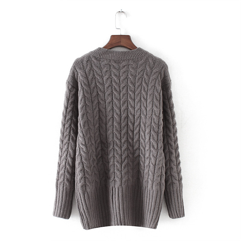 Fashion Dark Gray Pure Color Design V Neckline Sweater,Sweater