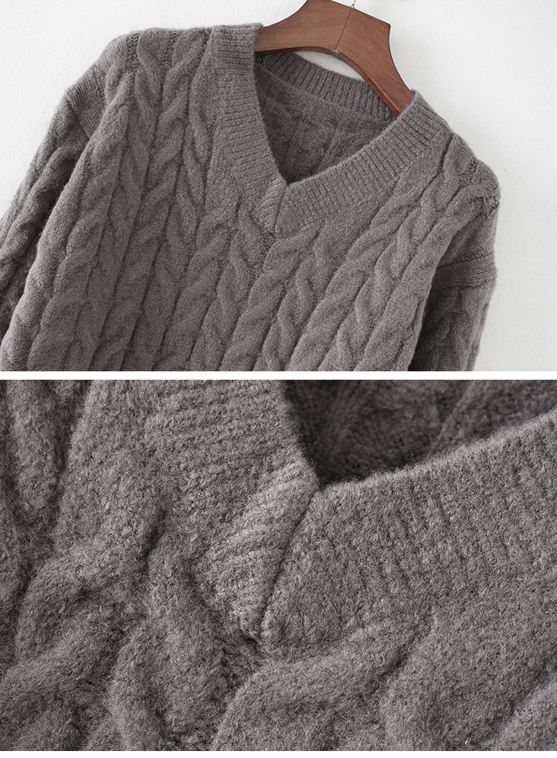 Fashion Dark Gray Pure Color Design V Neckline Sweater,Sweater