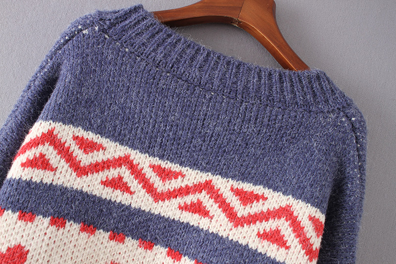 Fashion Blue V Neckline Design Thicken Christmas Sweater,Sweater