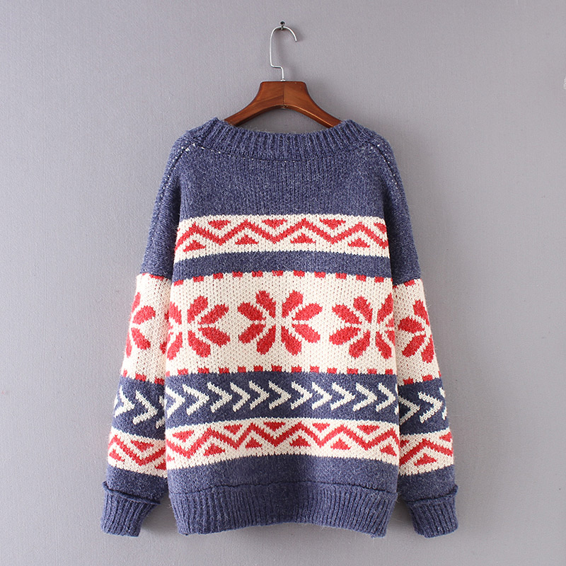 Fashion Blue V Neckline Design Thicken Christmas Sweater,Sweater