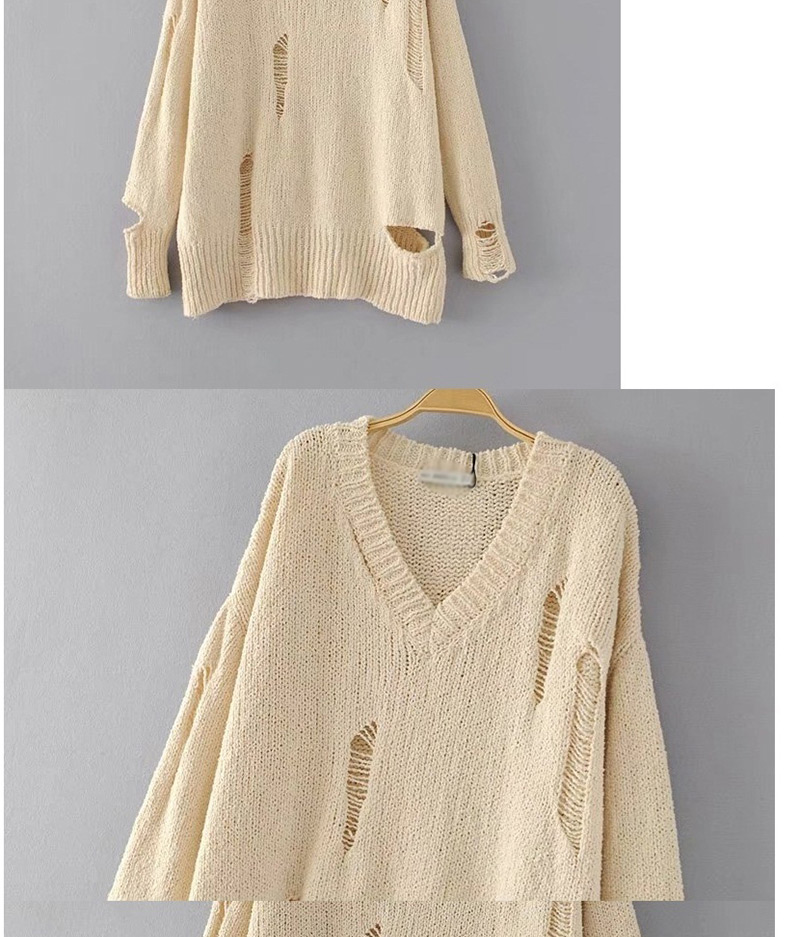 Fashion White Pure Color Decorated Holes Design Sweater,Sweater