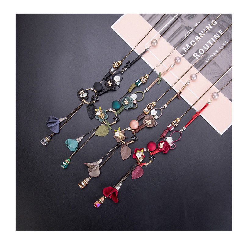 Fashion Black Flower Pendant Decorated Long Necklace,Multi Strand Necklaces