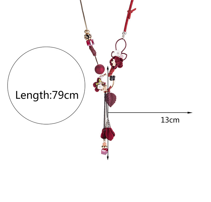 Fashion Brown Flower Pendant Decorated Long Necklace,Multi Strand Necklaces