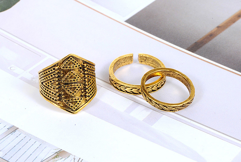 Fashion Gold Color Flower Pattern Decorated Ring Sets(10pcs),Rings Set