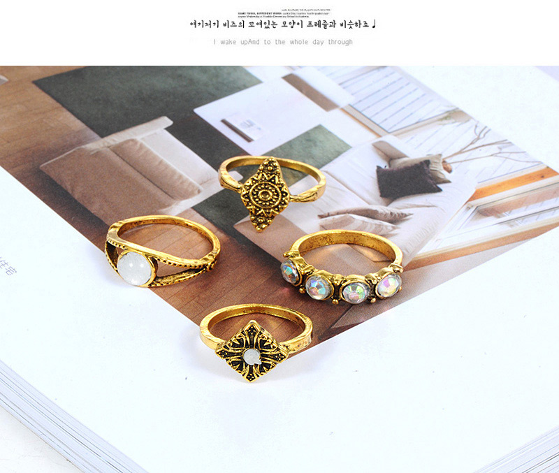 Fashion Gold Color Flower Pattern Decorated Ring Sets(10pcs),Rings Set