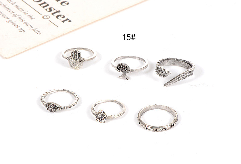 Fashion Silver Color Flower Pattern Decorated Ring Sets(6pcs),Rings Set