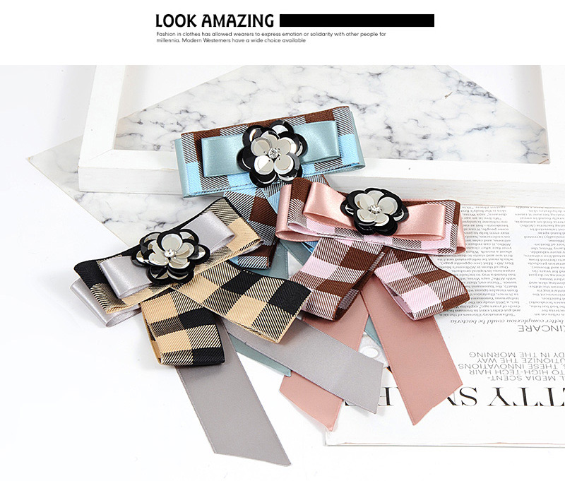 Fashion Pink Grid Pattern Decorated Bowknot Brooch,Korean Brooches