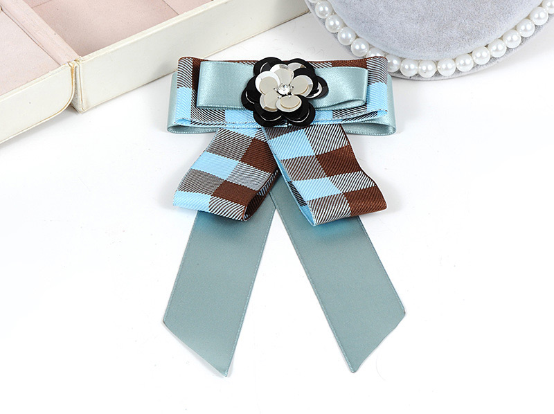 Fashion Light Blue Grid Pattern Decorated Bowknot Brooch,Korean Brooches