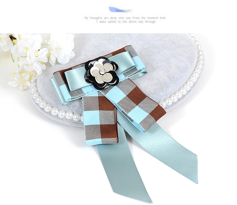 Fashion Light Blue Grid Pattern Decorated Bowknot Brooch,Korean Brooches