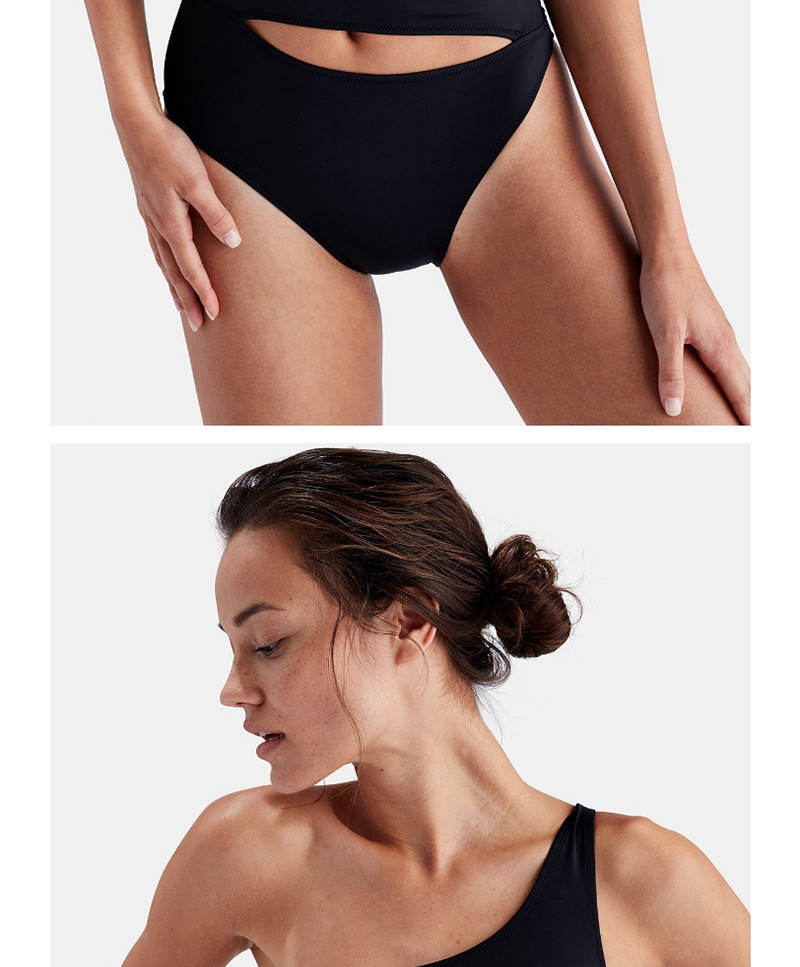 Sexy Black Pure Color Design One-shoulder Swimwear,One Pieces