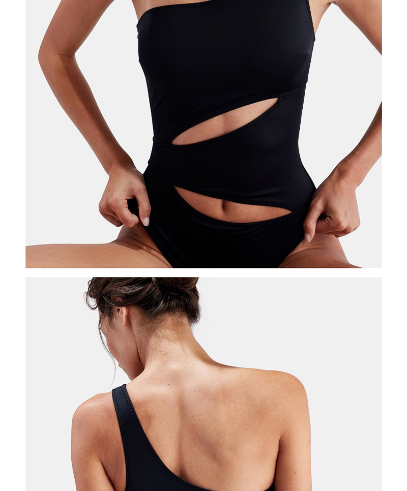 Sexy Black Pure Color Design One-shoulder Swimwear,One Pieces