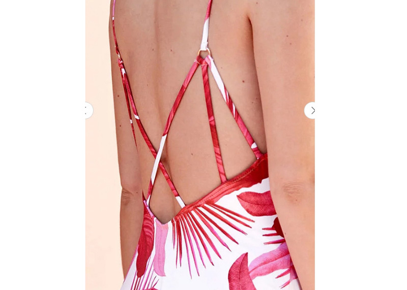 Sexy Red Flower Pattern Decorated Backless Swimwear,One Pieces