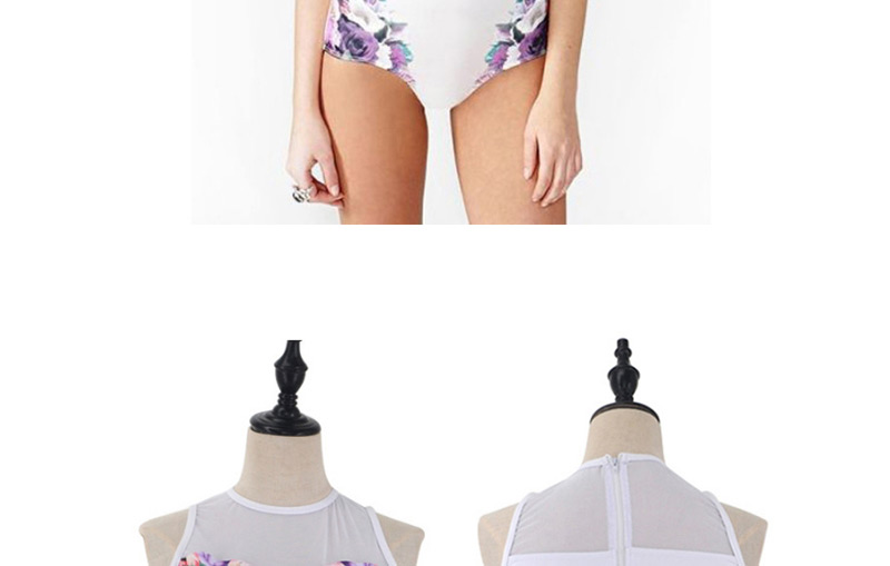Sexy White+purple Flower Pattern Decorated Swimwear,One Pieces