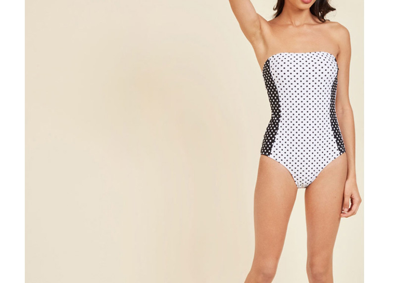 Sexy White+black Dots Pattern Design Backless Swimwear,One Pieces