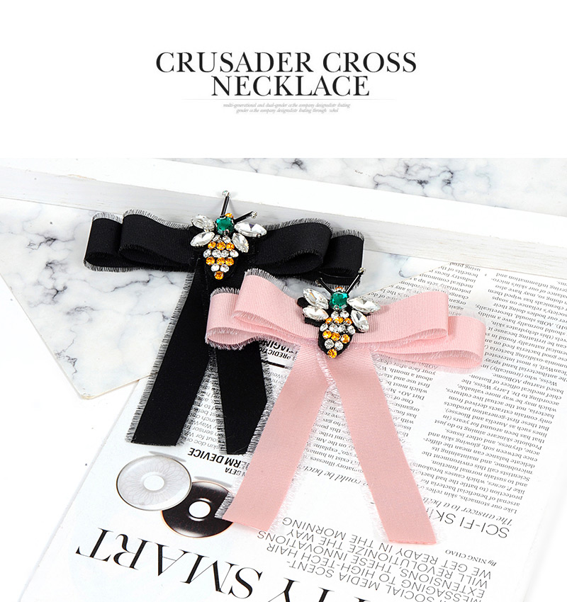 Trendy Pink Bee Shape Decorated Bowknot Brooch,Korean Brooches