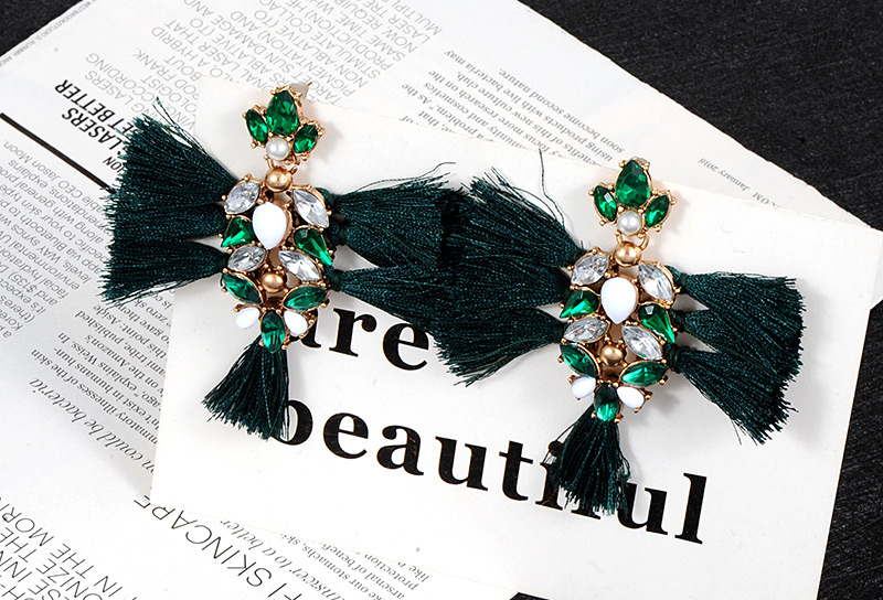 Elegant Black Diamond Decorated Tassel Earrings,Drop Earrings