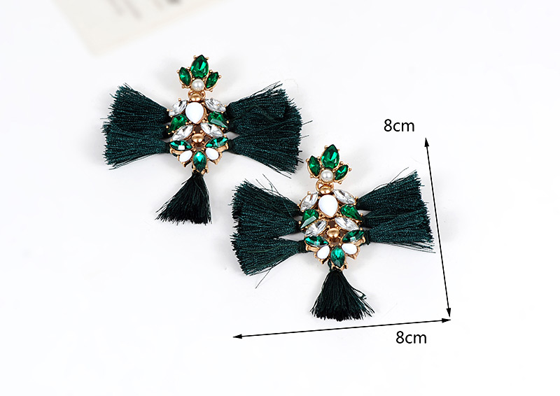 Elegant Black Diamond Decorated Tassel Earrings,Drop Earrings