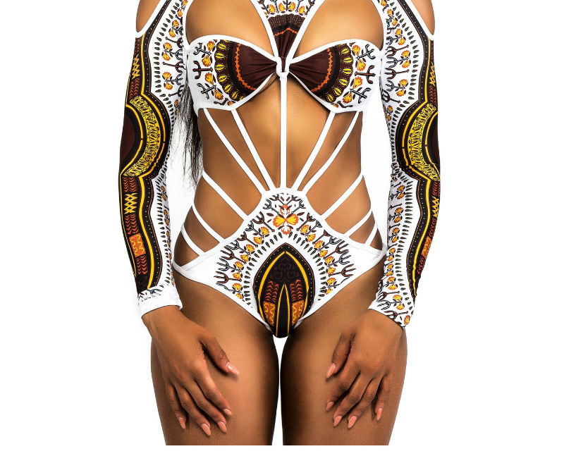 Fashion White Color Matching Decorated Swimwear,One Pieces