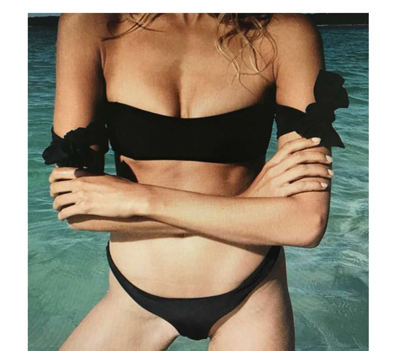 Sexy Black Pure Color Decorated Swimwear,Bikini Sets
