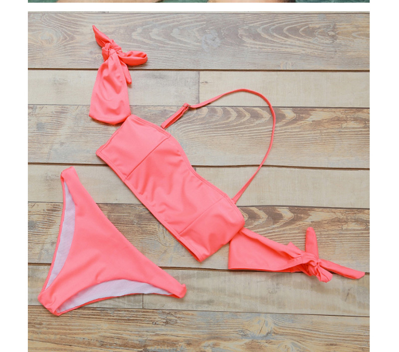 Sexy Pink Pure Color Decorated Swimwear,Bikini Sets