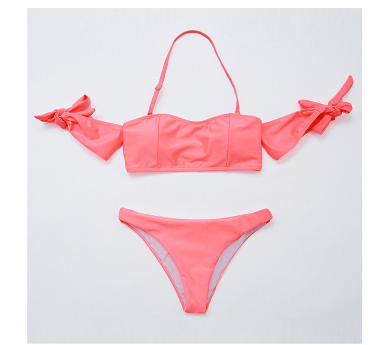 Sexy Pink Pure Color Decorated Swimwear,Bikini Sets