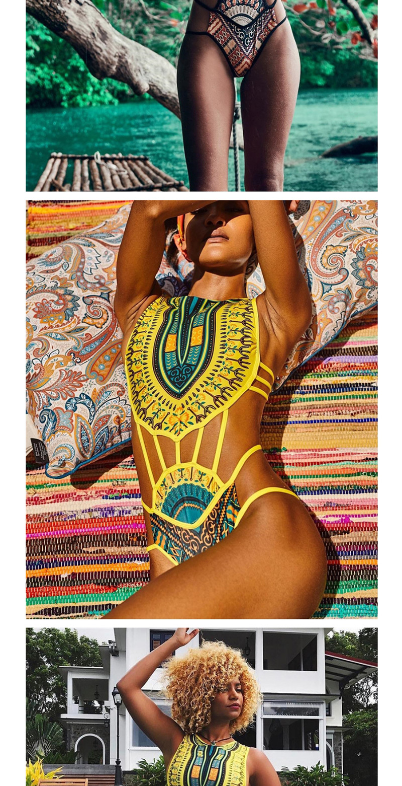 Fashion Yellow Color Matching Decorated Swimwear,One Pieces