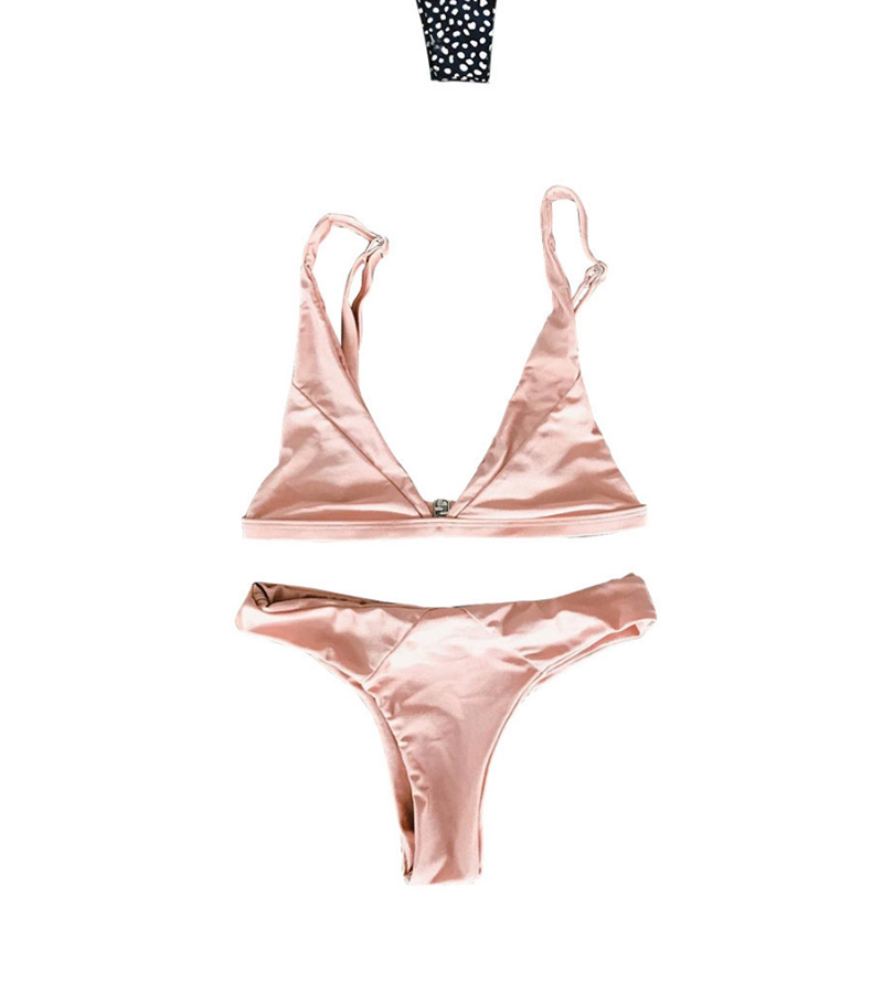 Fashion Pink Pure Color Decorated Swimwear,Bikini Sets