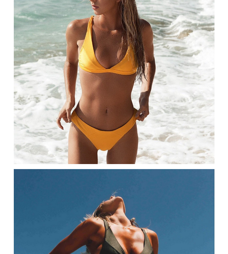 Fashion Yellow Pure Color Decorated Swimwear,Bikini Sets