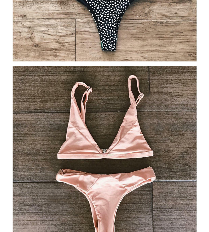 Fashion Pink Pure Color Decorated Swimwear,Bikini Sets
