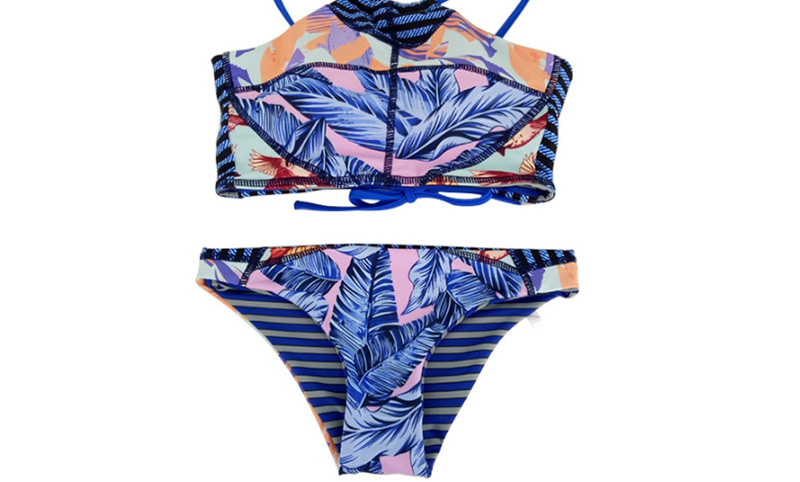 Fashion Blue Flower Pattern Decorated Swimwear,Bikini Sets