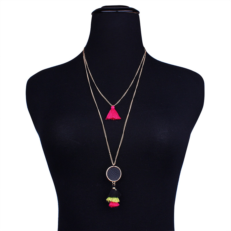 Fashion Plum-red Round Shape Decorated Necklace,Multi Strand Necklaces