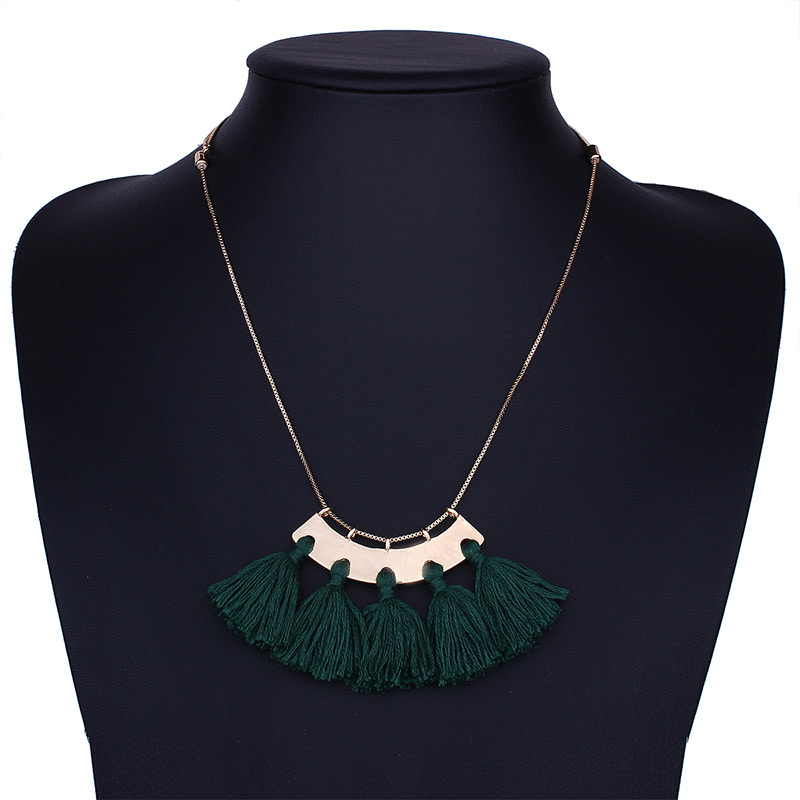 Fashion Green Tassel Decorated Necklace,Multi Strand Necklaces