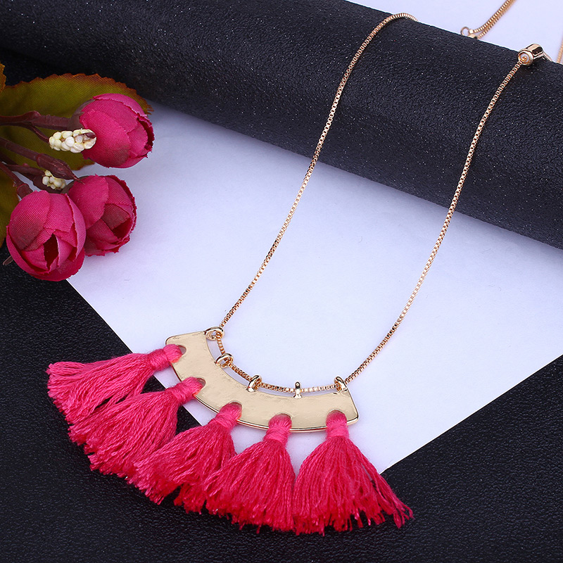Fashion Plum Red Tassel Decorated Necklace,Multi Strand Necklaces
