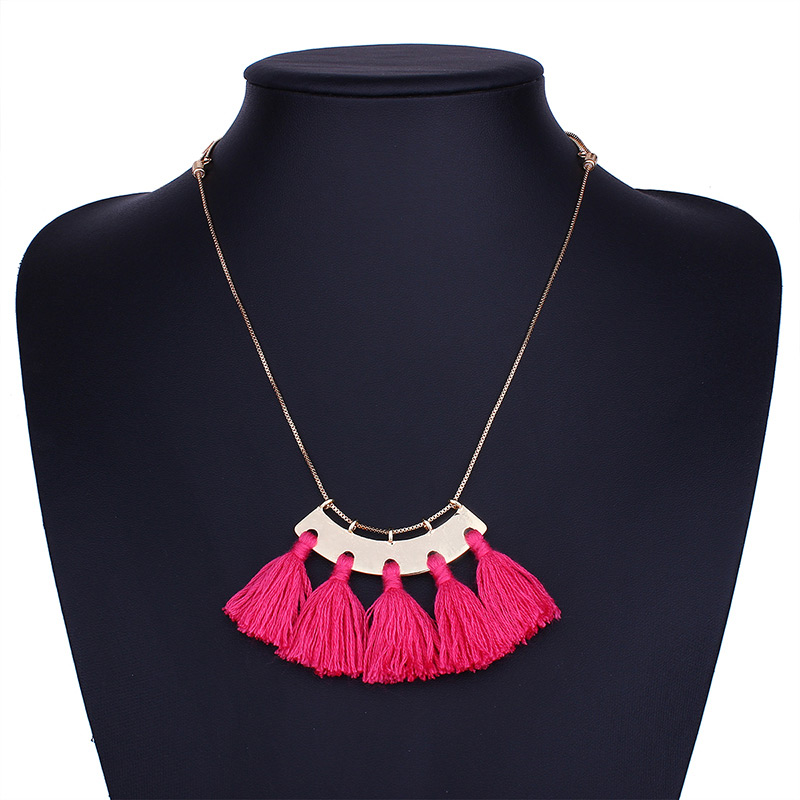Fashion Plum Red Tassel Decorated Necklace,Multi Strand Necklaces